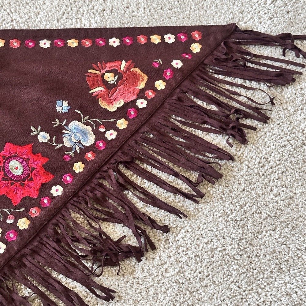 Vintage Embroidered Piano Shawl Cashmere Blend Floral Brown Boho Gypsy‎ Wrap - Picture 6 of 10